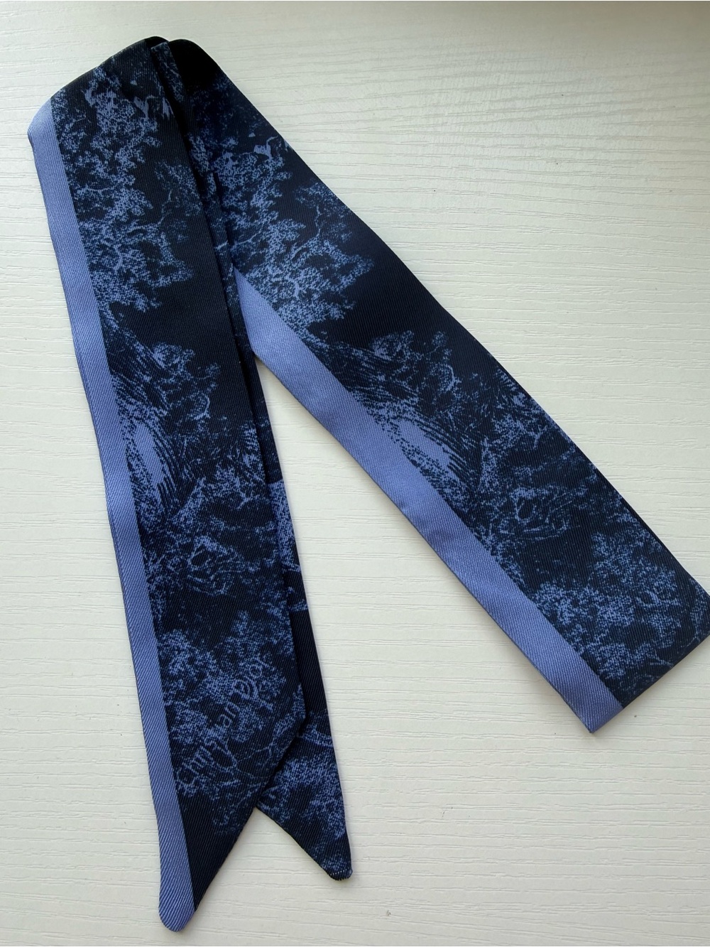 Designer Inspired Navy and Slate Blue Patterned Silk Scarf